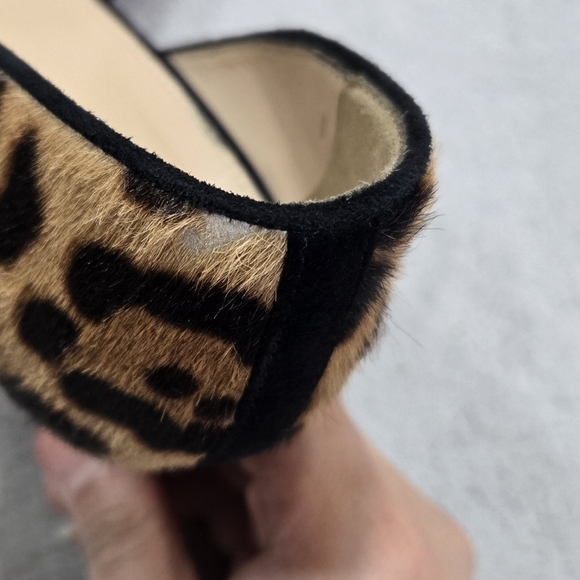 J. Crew Collection Calf Hair Leather Leopard Print Half D'Orsay Kitten Heels - Picture 11 of 13